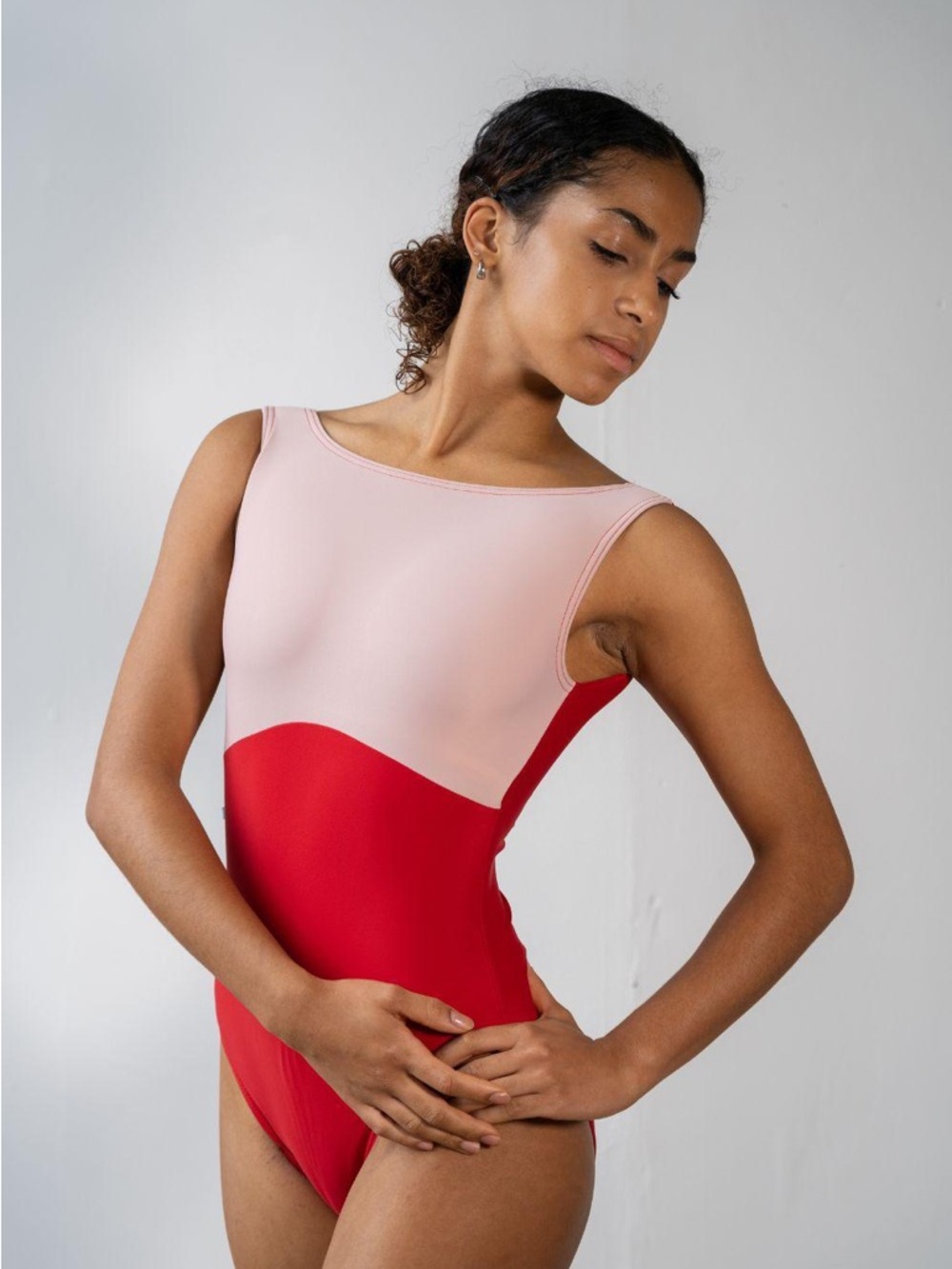 Imperfect Pointes - Freedom Boatneck Leotard - Two-Tone Red and Oyster - Size S